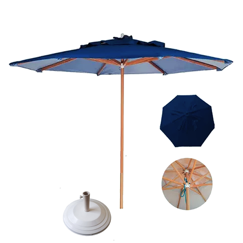 Ombrelone Guarda Sol 2,40m de Madeira com Base para Jardim Piscina - Nossakasa