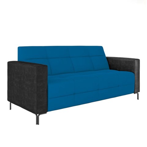 Sofá Living Decorativo Houston 2 Lugares 160cm Pés em Metal Veludo/ Pu Azul/ Preto G33 - Gran Belo