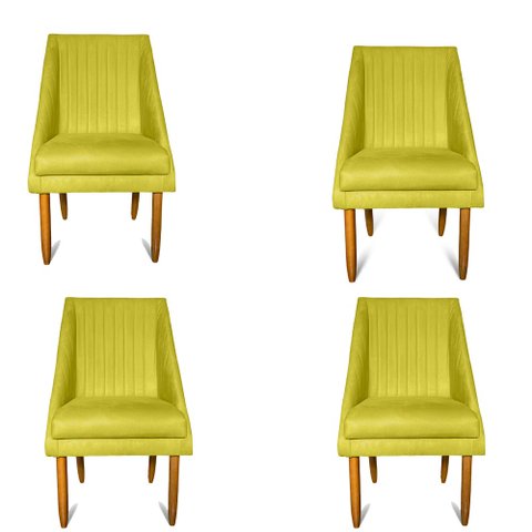 kit 04 Cadeiras Para Sala de Jantar Ana Pés Palito Suede Amarelo - D'Classe Decor