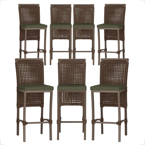 7 Banqueta em Alumínio Roma Marrom Corda Náutica Tecido 13