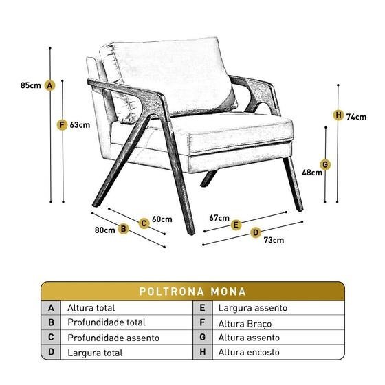 Conjunto 2 Poltronas Mona Luxo Madeira Maciça Tecido Linho:linho Bege - 4