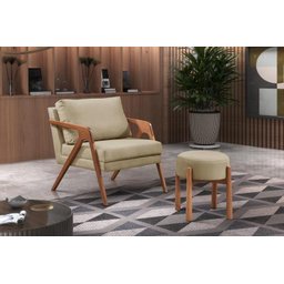 Conjunto 2 Poltronas Mona Luxo Madeira Maciça Tecido Linho:linho Bege - 2
