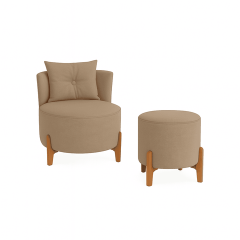 Kit Poltrona e Puff Luna Decorativa Curvo Orgânico Boucle Montanaris Decor