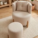 Ver imagem 6 de Kit Poltrona e Puff Luna Decorativa Curvo Orgânico Boucle Bege Montanaris Decor