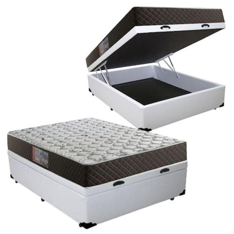Cama Box com Baú Casal com Colchão Molas Bonnel Tecido Branco Galeria Das Camas