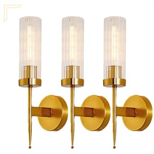 3 Arandela Dourada Vidro Cristal Transparente Quarto Cabeceira Lup56