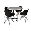 Ver imagem 6 de Mesa Industrial Jantar Redonda 110Cm Branca Base V Com 4 Poltronas Pretas Ferro Preto Branco