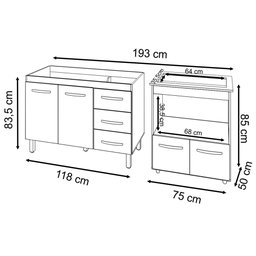Balcão Armário Cozinha Gabinete de Pia 120 Cm Bruna e Balcão para Fogão Cooktop 5 e Forno Bocas Evel - 6