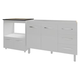 Balcão Armário Cozinha Gabinete de Pia 120 Cm Bruna e Balcão para Fogão Cooktop 5 e Forno Bocas Evel - 1