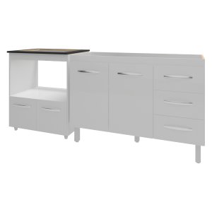 Balcão Armário Cozinha Gabinete de Pia 120 Cm Bruna e Balcão para Fogão Cooktop 5 e Forno Bocas Evel