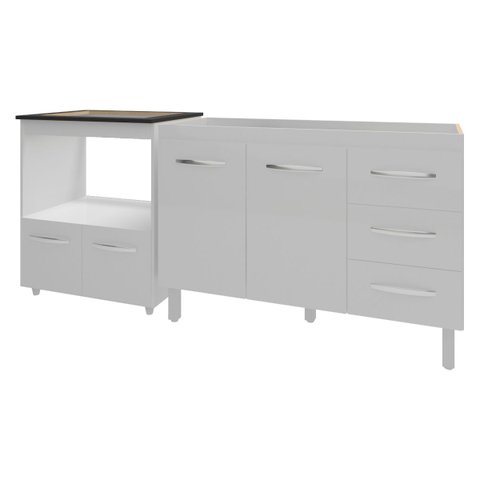 Balcão Armário Cozinha Gabinete de Pia 120 Cm Bruna e Balcão para Fogão Cooktop 5 e Forno Bocas Evel