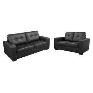 Conjunto Sofá de Couro Punto 3 e 2 Lugares - Preto Pigmentado - Mempra