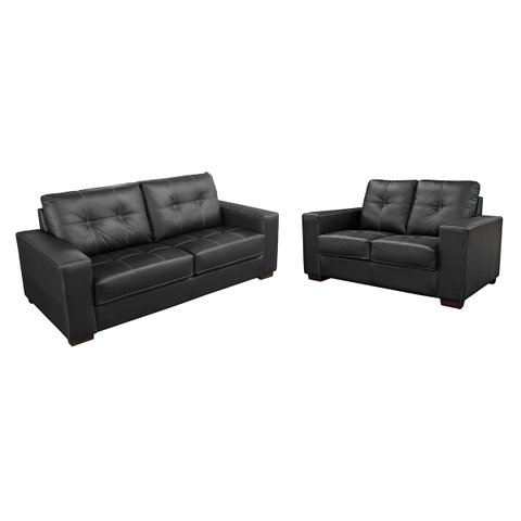 Conjunto Sofá de Couro Punto 3 e 2 Lugares - Preto Pigmentado - Mempra