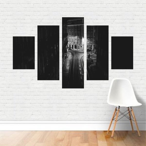 Quadro Preto e Branco Rua Lisboa Portugal Escura Tela Canvas - 1