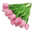 Ver imagem 1 de Kit com 9 Tulipas Rosa Flores Delicadas Buque Folhagem Luxo