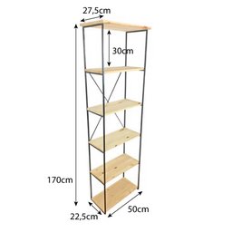 Estante Torre Industrial de Ferro Slim 6 Prateleiras Natural e Preto - 3