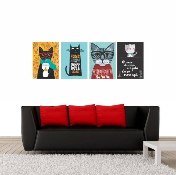 Kit 4 Quadros Decorativo Gatos Colorido 50x40cm - 5