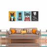 Kit 4 Quadros Decorativo Gatos Colorido 50x40cm - 1