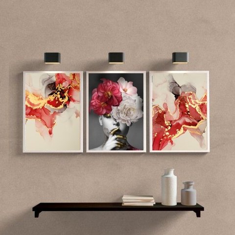 Kit 3 Quadros Modernos Sala Abstrato mulheres 45x34cm - com Vidro:madeira Preta