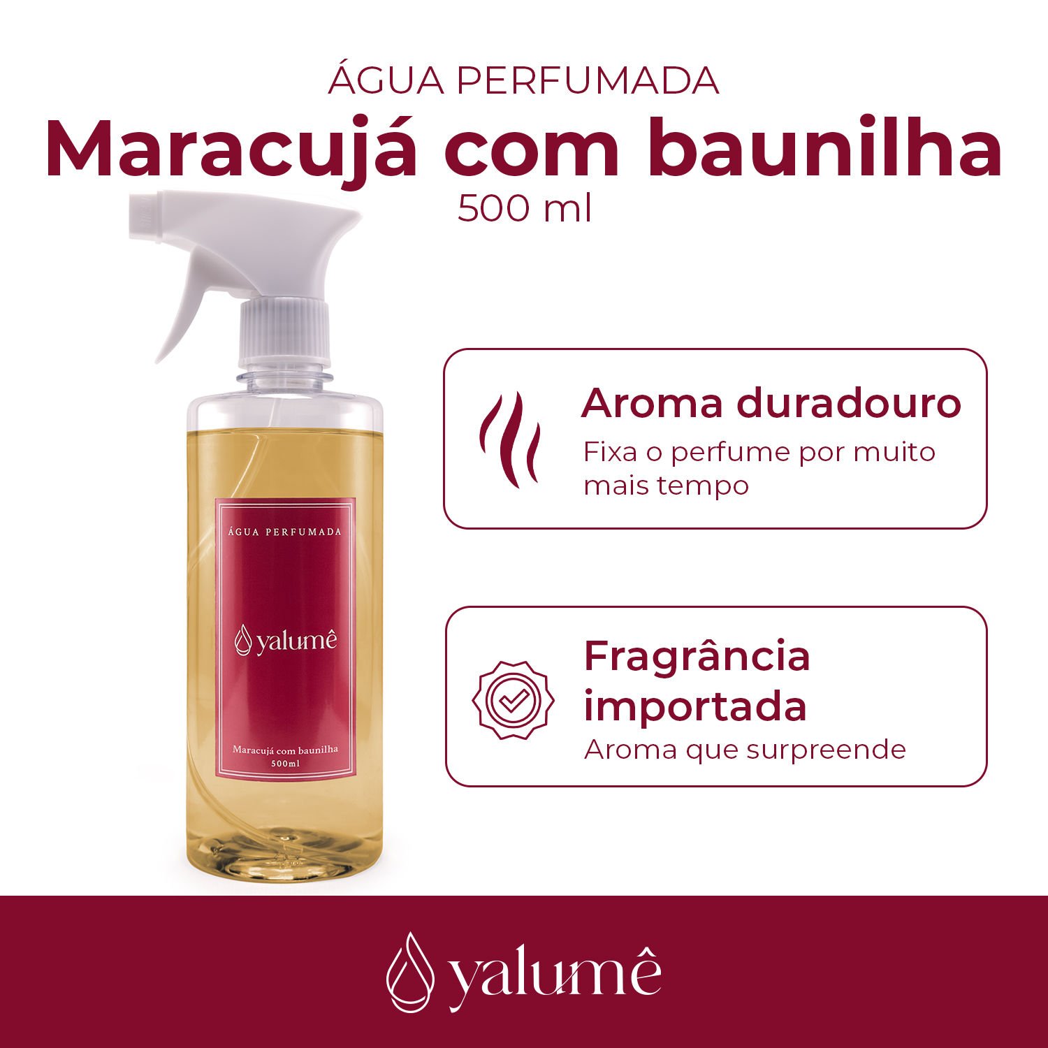 Água Perfumada Maracujá com Baunilha  500ml - Yalumê - Água de Lençóis, Perfume para Roupas - 2