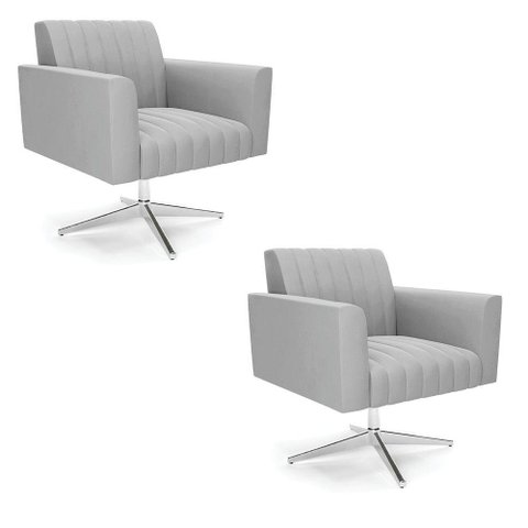 Kit 2 Poltronas Giratória Viena Gomada Suede Cinza Base Cromada - D’Rossi