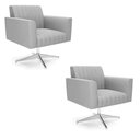 Ver imagem 1 de Kit 2 Poltronas Giratória Viena Gomada Suede Cinza Base Cromada - D’Rossi