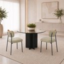 Ver imagem 1 de Kit 2 Cadeiras Sala de Jantar Lisa Pés Preto Linho/PU Bege/Caramelo m² - Monari Design
