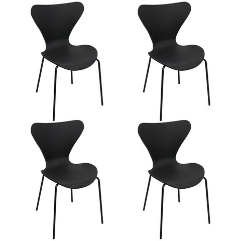 Kit 4 Cadeiras Jacobsen Polipropileno Sala Jantar Base Preta - Preto