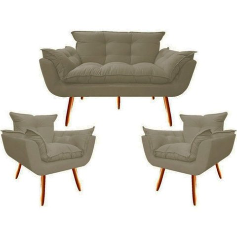 Kit Namoradeira + 02 Poltronas Decorativa para Sala de Estar Quarto Recepção Clinica Opala Jm Interi
