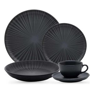 Aparelho de Jantar e Chá 20 Peças Flat Ônixn Oxford Porcelanas