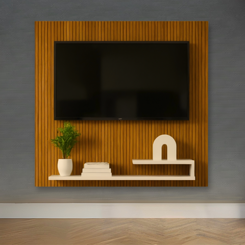 Rack com Painel Ripado para TV até 32 Estante Suspensa Off White Branco Funcional Sala Home Moderno