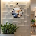 Ver imagem 1 de Espelho Sextavado 40cm Adnet Moldura Alumínio Marrom C/alça Preta + Suporte