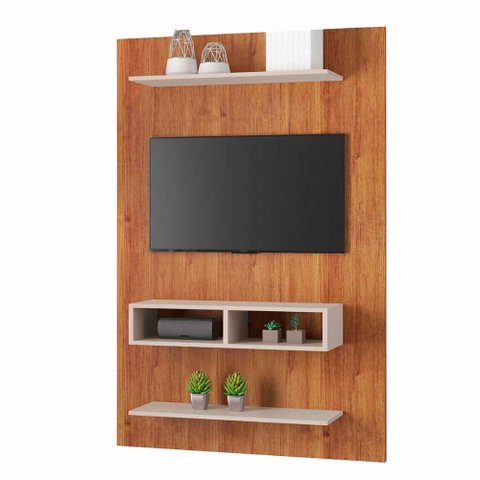 Painel para Tv até 50 Byte com Nicho e 2 Prateleiras Shop Jm - Mel / Off White