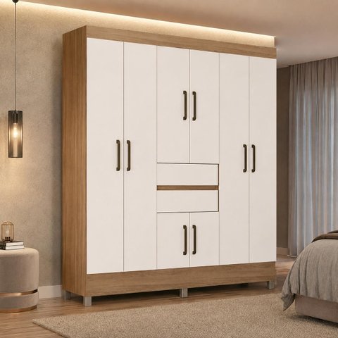 Guarda Roupa Casal 8 Portas 2 Gavetas Munique Amendola Off White Demobile