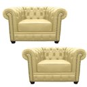 Ver imagem 1 de Kit 2 Poltronas Chesterfield com Pés Madeira Couro Bege