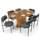 Ver imagem 1 de Mesa Valência com 06 Cadeiras para Sala de Jantar Louise L02 Linho Cinza Escuro - Lyam Decor