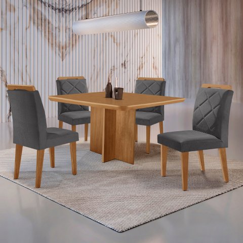 Mesa de Jantar Olímpia 90cm Mdf Canto Copo e com 4 Cadeiras Melissa