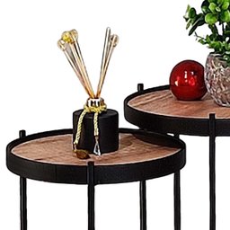Mesa Lateral Canto Ambiente Casa Sala Estar Conjunto Apoio Sofá Pequena Redonda:Tampos Madeirados Fe - 3