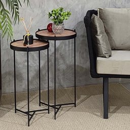 Mesa Lateral Canto Ambiente Casa Sala Estar Conjunto Apoio Sofá Pequena Redonda:Tampos Madeirados Fe - 2