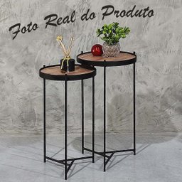 Mesa Lateral Canto Ambiente Casa Sala Estar Conjunto Apoio Sofá Pequena Redonda:Tampos Madeirados Fe - 4