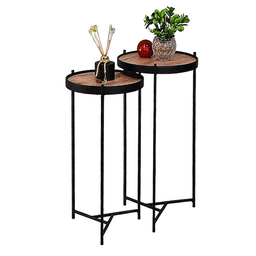 Mesa Lateral Canto Ambiente Casa Sala Estar Conjunto Apoio Sofá Pequena Redonda:Tampos Madeirados Fe - 1