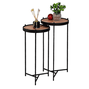 Mesa Lateral Canto Ambiente Casa Sala Estar Conjunto Apoio Sofá Pequena Redonda:Tampos Madeirados Fe