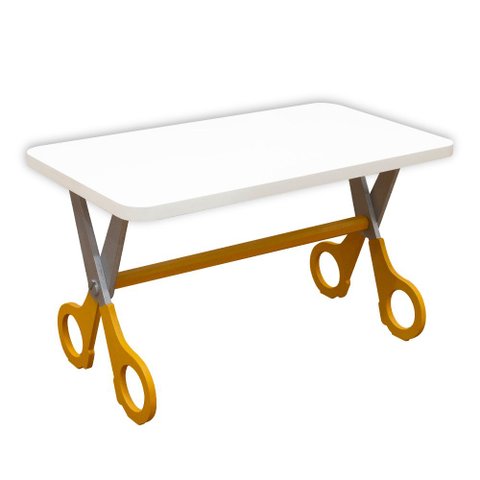 Mesa Infantil Tesoura Amarelo Tampo Branco Retangular Base Temática para Estudos e Desenhos Mobília