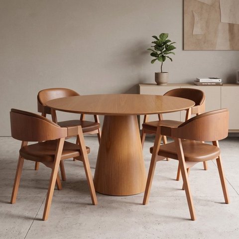 Conjunto Mesa de Jantar Cone Redonda 120cm com 4 Cadeiras Estofadas Gaia Yescasa