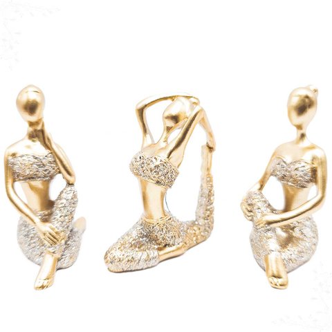 Kit Trio Bailarinas Yoga Balé Mini Estatueta Decorativa Enfeite Casa Mesa Cabeceira Sala Estar Decor