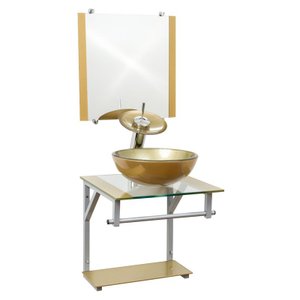 Gabinete de Vidro 40cm para Banheiro Cuba Redonda Dourado - DaHora