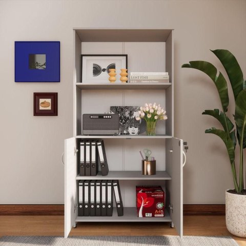Armário Estante New City 2 Portas MDP 80cm Cinza Cristal Gebb Work