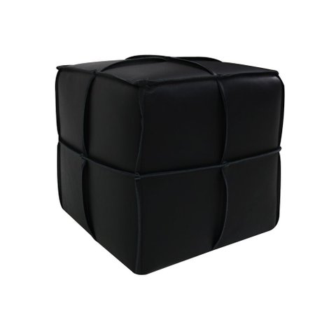 Puff Quadrado Clara 42cm em Couro Preto Sallar Home