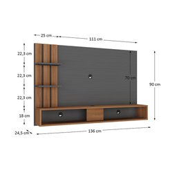 Painel para Tv 42" 2 Nichos Grafite/nogal - Hecol - 4