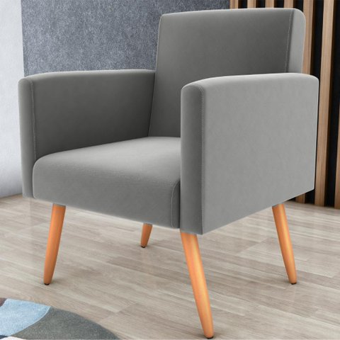 Poltrona Decorativa para Sala Luan Suede Cinza